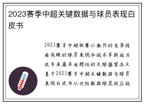 2023赛季中超关键数据与球员表现白皮书